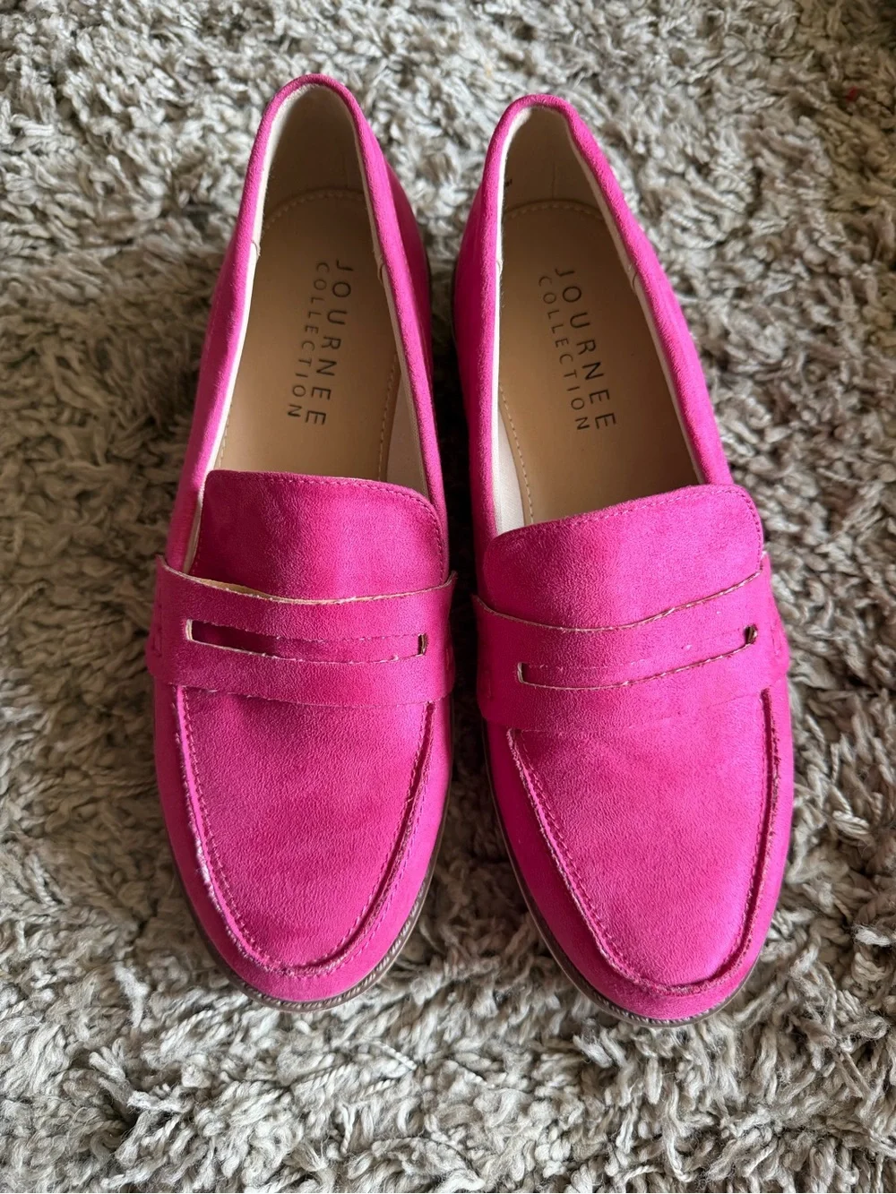 Journee Collection Hot Pink Suede Penny Loafers